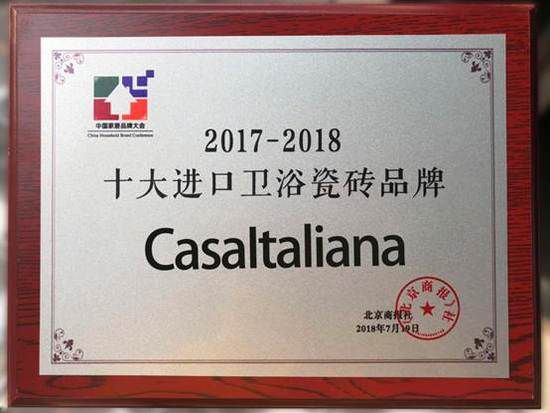 品牌荣誉|CasaItaliana荣膺“2018十大进口瓷砖品牌”